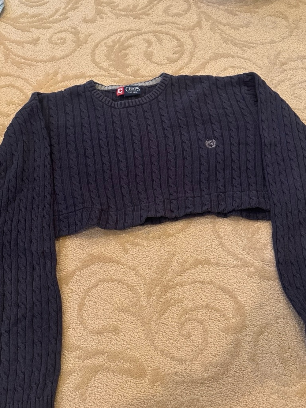 Chaps Navy Cable-Knit Cropped Pullover